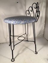 Wrought Iron Vanity Stool Vintage Black MCM Display Hollywood Regency Chair - £46.92 GBP