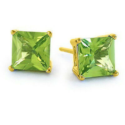 Primary image for 3.60 CARAT 7mm 14K SOLID YELLOW GOLD PRINCESS CUT PERIDOT STUD EARRINGS