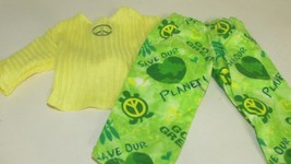 18&quot; doll clothes hand made pajama outfit go green pants peace sign yello... - $8.90