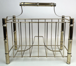 MCM Brass Tone Gold Metal Bamboo Magazine Rack Record Book Holder 16x10&quot; Vintage - £78.44 GBP