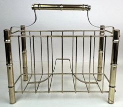 MCM Brass Tone Gold Metal Bamboo Magazine Rack Record Book Holder 16x10&quot; Vintage - £78.20 GBP