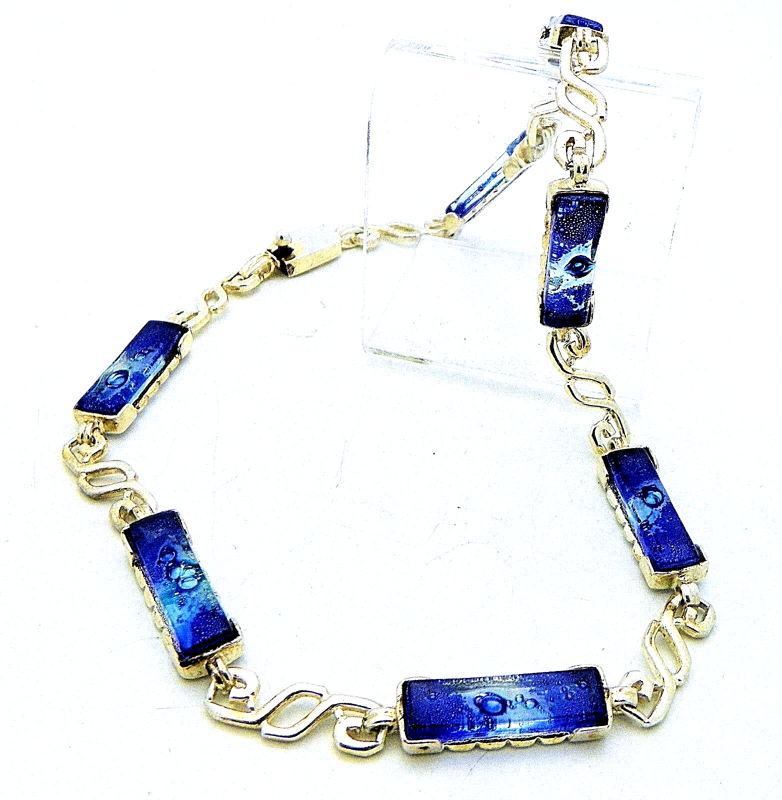 Primary image for Blue Glass 17" ich Necklace REAL SOLID .925 Sterling Silver 51.4g