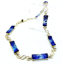 Blue Glass 17&quot; ich Necklace REAL SOLID .925 Sterling Silver 51.4g - £195.84 GBP