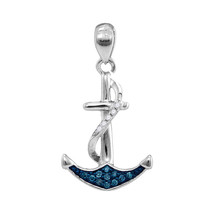 Sterling Silver Round Blue Color Treated Diamond Nautical Pendant 1/20 Cttw - £63.08 GBP