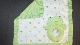 Carters White Green Blue polka dot & satin Security Blanket frog rattle set SPOT - $6.92