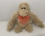 small tan plush monkey gorilla Valentine&#39;s Day beanbag toy red bow ribbo... - $10.39