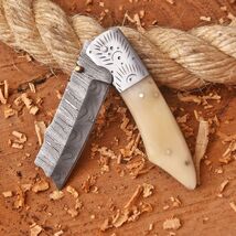 Damascus Folding Tanto Blade Pocket Knife Skinning Tactical Camel Bone H... - $31.67