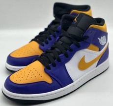 NEW Nike Air Jordan 1 Mid &quot;Lakers&quot; Concord Taxi White DQ8426-517 Men&#39;s Size 10.5 - £126.60 GBP