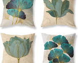 Turquoise Gold Teal Throw Pillow Covers 18X18 Set of 4 Green Plant Leaf ... - £29.70 GBP