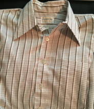 vintage 70&#39;s Manhattan Custom Limited men 15-32 shirt button-up white/brown - £15.61 GBP