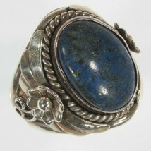 Beautiful Sterling Silver Lapis Lazuli Leaves &amp; Flowers Ring Sz 11.25 - £142.29 GBP