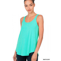 Wide Strap Tank Top   Scoop Neck Round Hem Relaxed fit Mint Color S, M, L, XL - £15.70 GBP