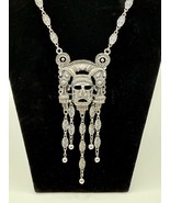 Vintage Napier Signed Runway Silvertone Aztec Mask Statement Necklace - $140.00