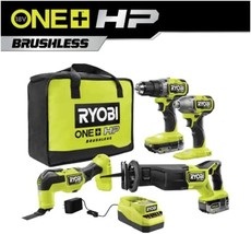 ONE+ HP 18V Brushless Cordless 4-Tool Combo Kit with 4.0 Ah Battery,, and Bag - $329.99