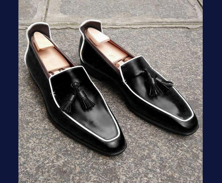 New Handmade Men's Loafer Shoes, Men Black Leather Loafer Slip Tassels Casual Sh