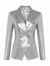 Genuine Lambskin Leather Handmade Women&#39;s Silver Blazer Designer Formal Party - £93.52 GBP+