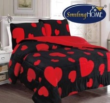 Valentines Day Hearts Blanket With Sherpa Soft Thick &amp; Warm 3 Pcs King Size - £51.42 GBP