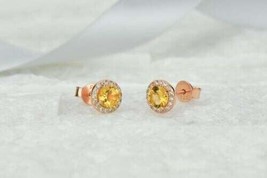 2.80Ct Simulated Citrine Diamond Push Back Earrings 14K Rose Gold Plated  Silver - £62.21 GBP