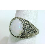 Genuine OPAL CABOCHON Vintage RING in Sterling with Open Cut Filigree - ... - £99.55 GBP