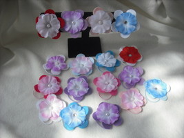 100 Random Felt/Polyester Flower Ponytail Holder/Bracelet with Bead Center. - £17.68 GBP