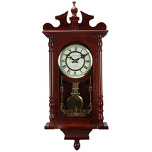 Bedford Collection 25 Inch Wall Clock with Pendulum and Chime in Dark Redwood Oa - $279.93
