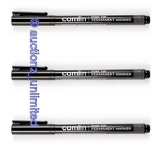 3x Camlin Fine Tip Permanent Marker Pens Black CD DVD OHP Marker Water P... - $5.99
