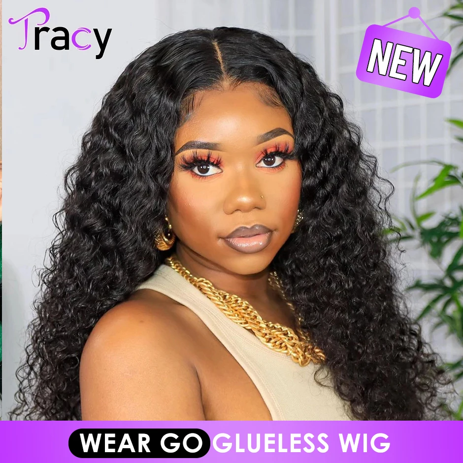 Wear And Go Mongolian Kinky Curly Glueless Lace Front Human Hair Wigs 4X4 - £77.56 GBP+