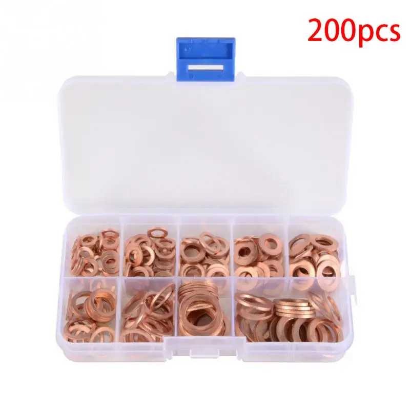 Sporting 200Pcs Copper Washer Gasket Nut and Bolt Set Flat Ring Seal Aortment Ki - £23.90 GBP