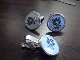Vintage Set of Silver Tone Metal Cufflinks  and Tie Clip Eagle Design - £13.29 GBP