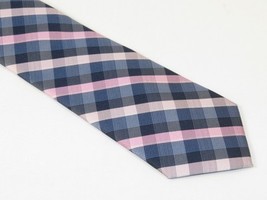Men's Nicole Miller Tie Classic Woven Silky Feel #Nicole-2 Pink Blue Checker image 4