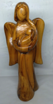 Olive Wood 7&quot; Angel Holding Baby Jesus Hand Carved Bethlehem Israel Figurine - £21.52 GBP
