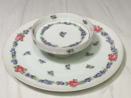 Klemm Dresden Germany Porcelain 2 Tier Cheese Cracker Tidbit Dessert Plate Flowe - £42.73 GBP