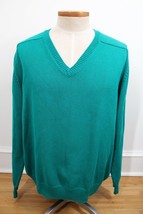 Vtg 90s Lands End XL Tall Emerald Green 100% Cotton V-Neck Knit Sweater USA - $29.60