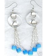 Clear Quartz Blue Fibre Optic Long Chain Earrings  - £15.17 GBP