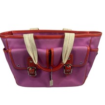 Coach Leatherware Tote Bag In Pink &amp; Red With Multiple Pockets &amp; Buckle ... - $69.78