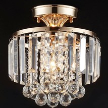 Crystal Ceiling Flush Mount Light Fixture Modern Chandelier Contemporary Gold - £49.54 GBP