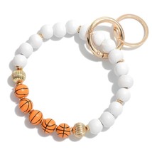 Orange White Basketball Wood Beaded Bangle Key Ring Keychain - £11.61 GBP