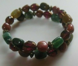Multi-Color Multi-Stone Bead Wire Wrap Bracelet - £34.99 GBP