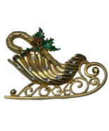 JJ Christmas Candy Cane Sleigh Pin Brooch Holiday Vintage Jewelry Gold-T... - £15.66 GBP