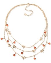 Anne Klein Gold-Tone Pave Flower and Stone Charm Layered Necklace, 16 + 3 Exte - $22.00