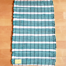 New Green and White Woven Loomed Rag Rug 34 x 22 inch Machine Washable USA Made - £23.65 GBP