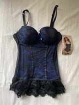 Seven &#39;til Midnight Women&#39;s Black and Blue Lace Corset Size M - e727 - $13.86