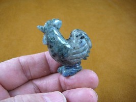 (Y-CHI-RO-555) Blue ROOSTER bird gemstone carving game cock FIGURINE chi... - $14.01