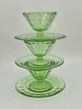 Anchor Hocking Block Optic Uranium Dessert Sherbet Cup &amp; Plate Set of 3 - $64.35