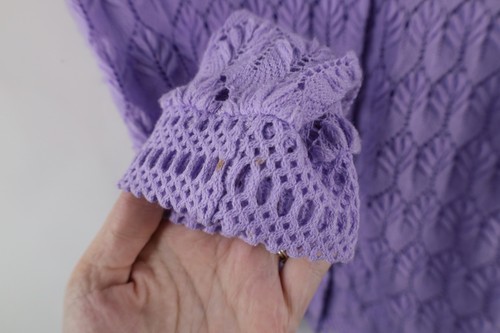 Vintage 60s Streetwear Womens 38 Pointelle Crochet Knit Cardigan Sweater Purple Item image 5