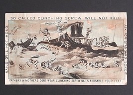 Standard Screw Fastened Boots &amp; Shoes Boats Humor Advertising Trade Card c1880s - £15.71 GBP