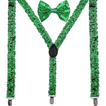 Men AB Elastic Band Green Sequin Suspender With Matching Polyester Bowtie - £3.87 GBP
