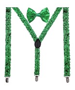 Men AB Elastic Band Green Sequin Suspender With Matching Polyester Bowtie - £3.94 GBP