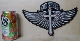 LARGE GOD SPEED CROSS &amp; WINGS IRON-ON / SEW-ON EMBROIDERED PATCH  10.5&quot; ... - £17.56 GBP