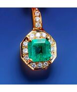 Earth mined Colombian Emerald Diamond Pendant Deco Halo Solid 18k Gold Medallion - €18.377,17 EUR